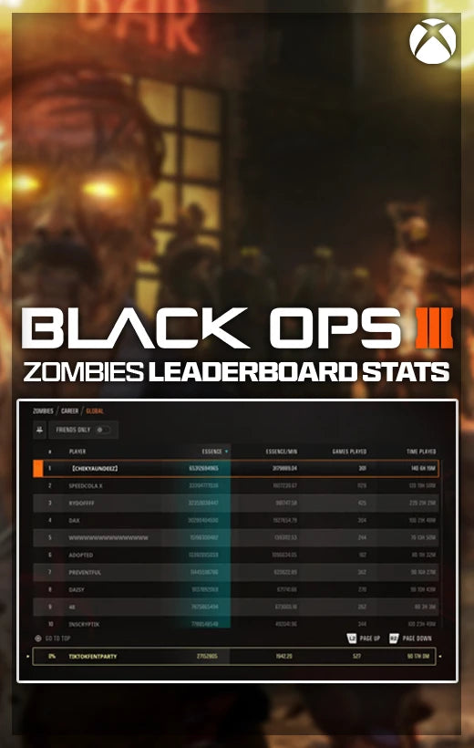 BO3 Zombies Leaderboard Stats (Xbox One/Series X/S)