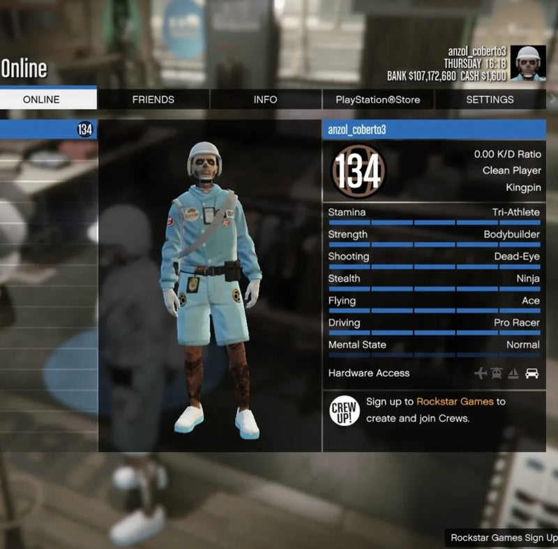 GTA 5 Rank 120, 50 Million Cash, Fast Run, 10 Modded Outfits, 30 Modded Cars (PlayStation/Xbox)