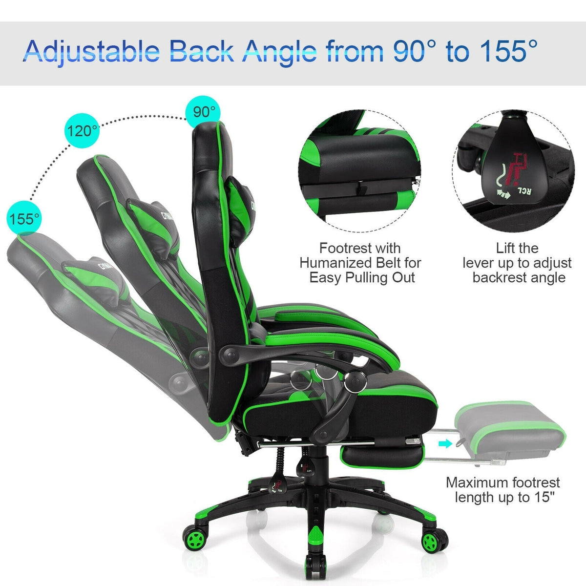Adjustable Gaming Chair with Footrest - NEXVADO