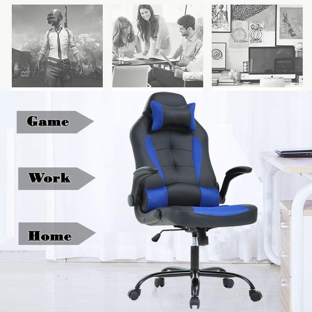 Blue PU Leather Ergonomic Gaming Chair With Lumbar Support - NEXVADO