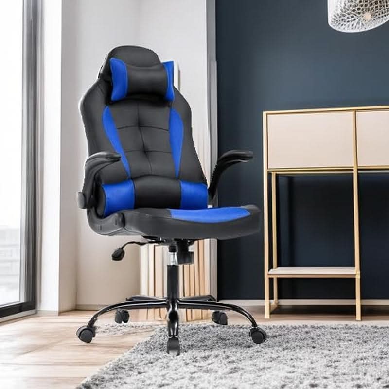 Blue PU Leather Ergonomic Gaming Chair With Lumbar Support - NEXVADO
