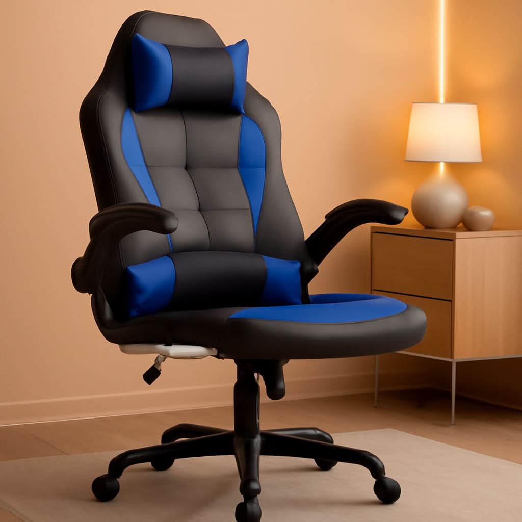 Blue PU Leather Ergonomic Gaming Chair With Lumbar Support - NEXVADO
