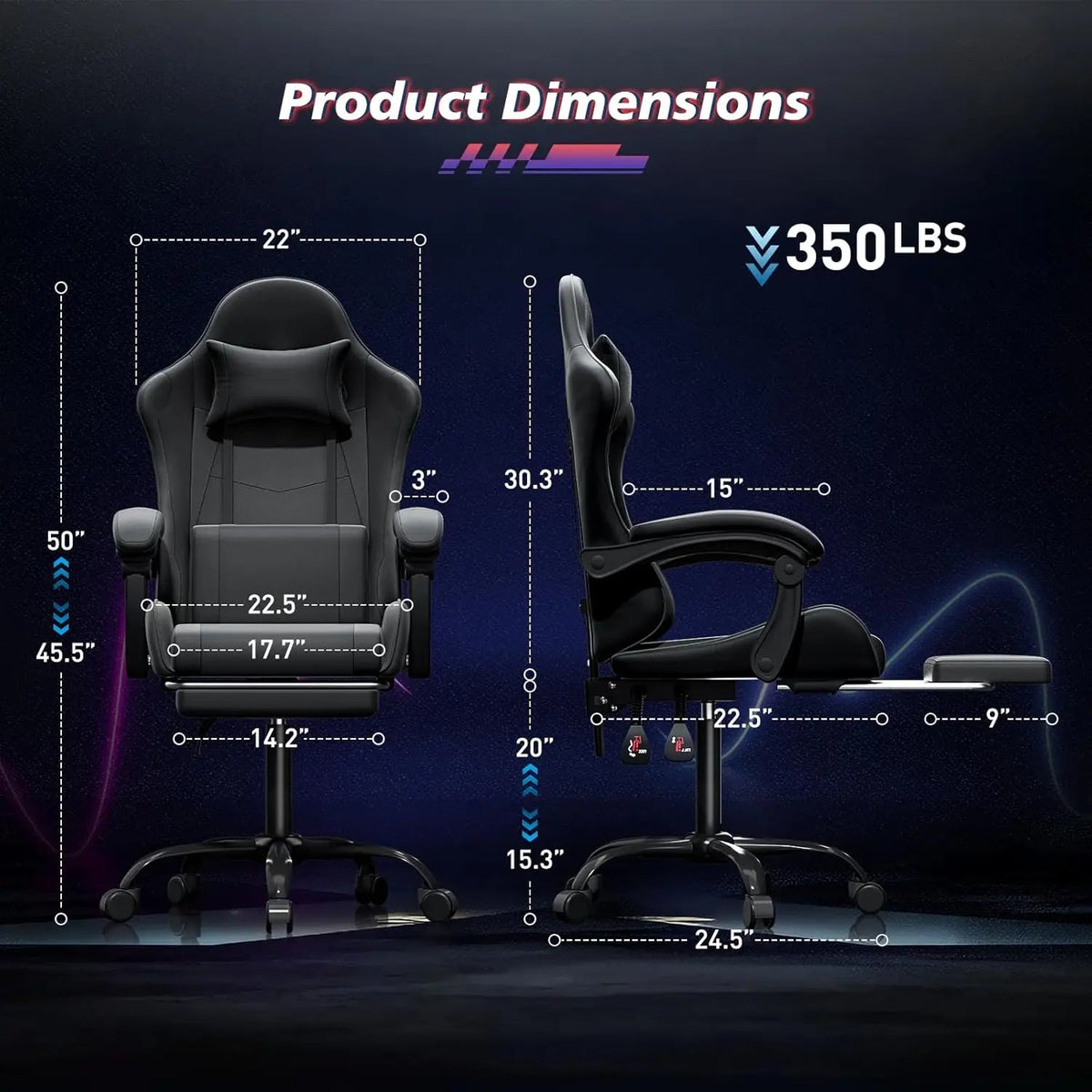 Gaming Chair for Adults, Ergonomic Computer Chair with Linkage Armrests,Height Adjustable Gamer Chair with Footrest and Headrest - NEXVADO