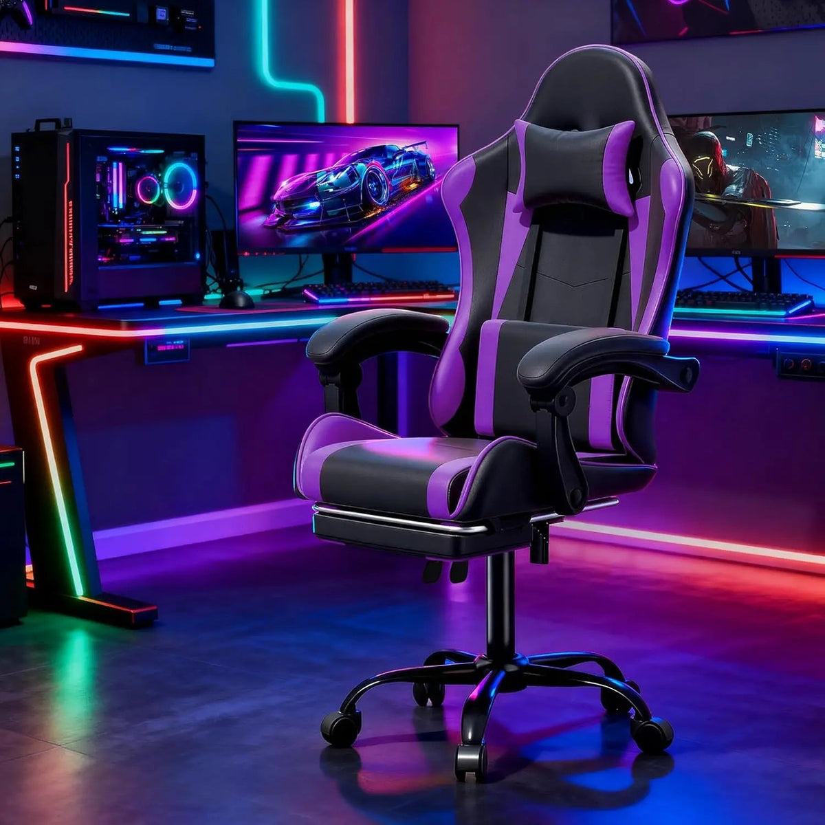 Gaming Chair for Adults, Ergonomic Computer Chair with Linkage Armrests,Height Adjustable Gamer Chair with Footrest and Headrest - NEXVADO
