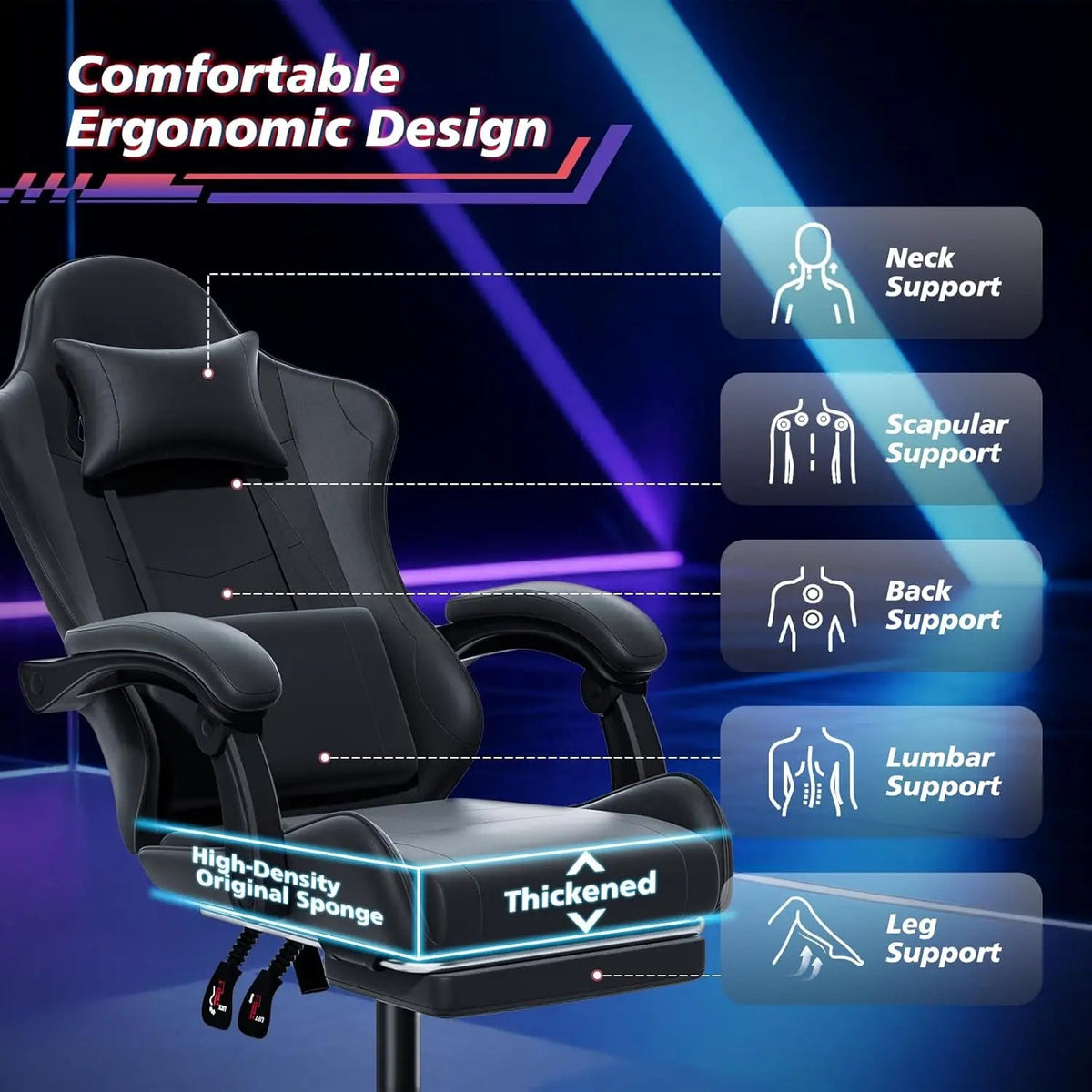 Gaming Chair for Adults, Ergonomic Computer Chair with Linkage Armrests,Height Adjustable Gamer Chair with Footrest and Headrest - NEXVADO