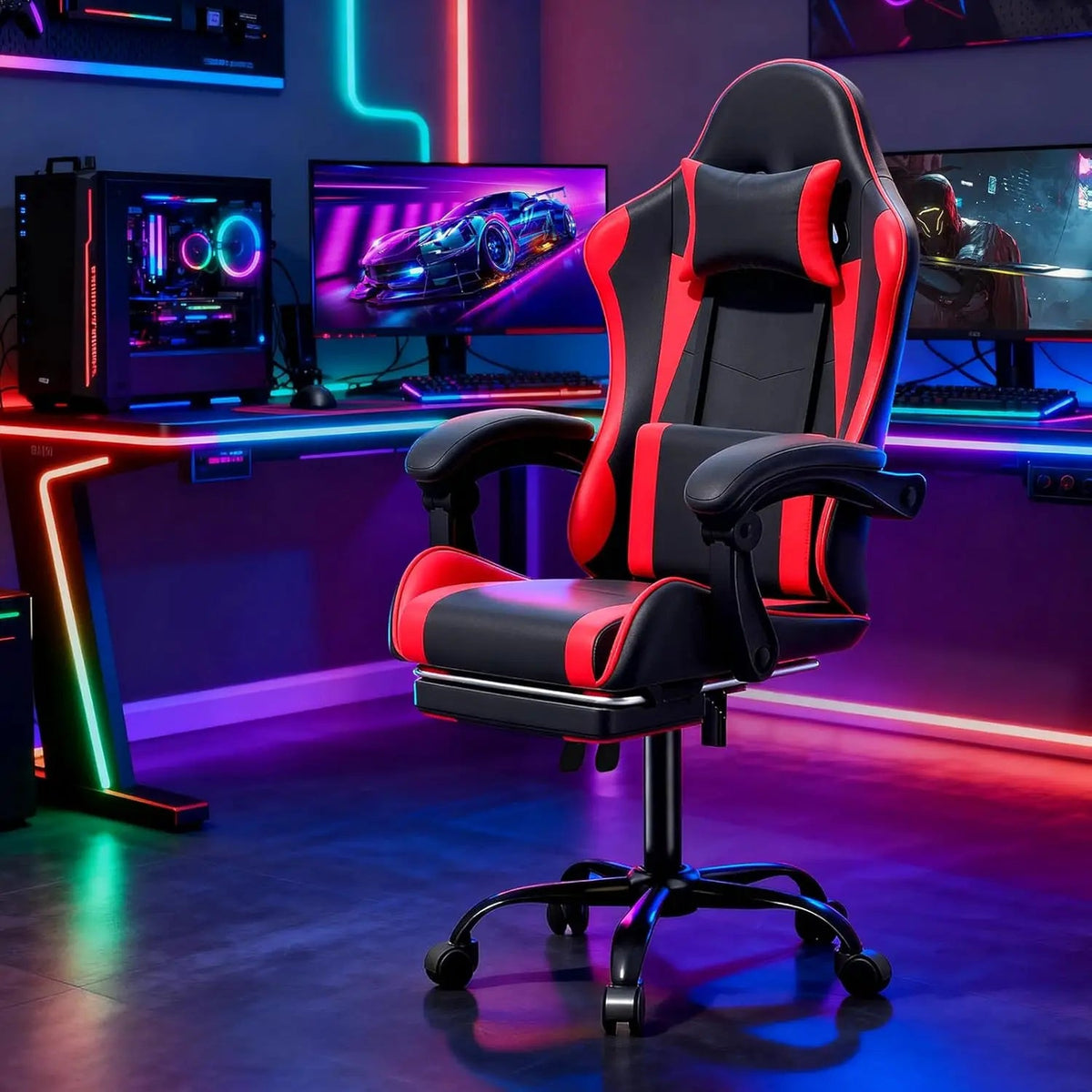 Gaming Chair for Adults, Ergonomic Computer Chair with Linkage Armrests,Height Adjustable Gamer Chair with Footrest and Headrest - NEXVADO