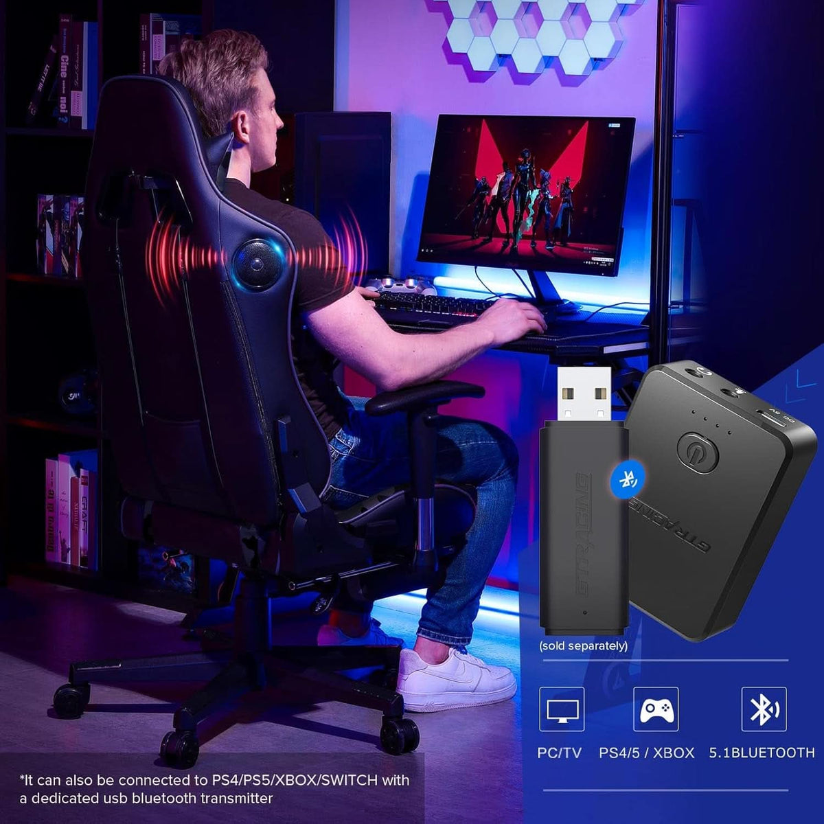 Gaming Chair With Bluetooth Speakers And Footrest Blue - NEXVADO