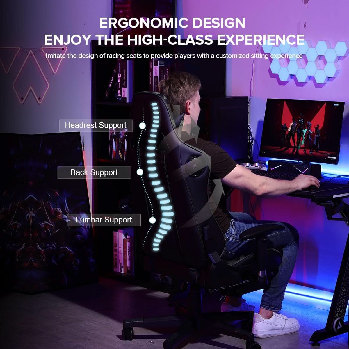 Gaming Chair With Bluetooth Speakers And Footrest Blue - NEXVADO