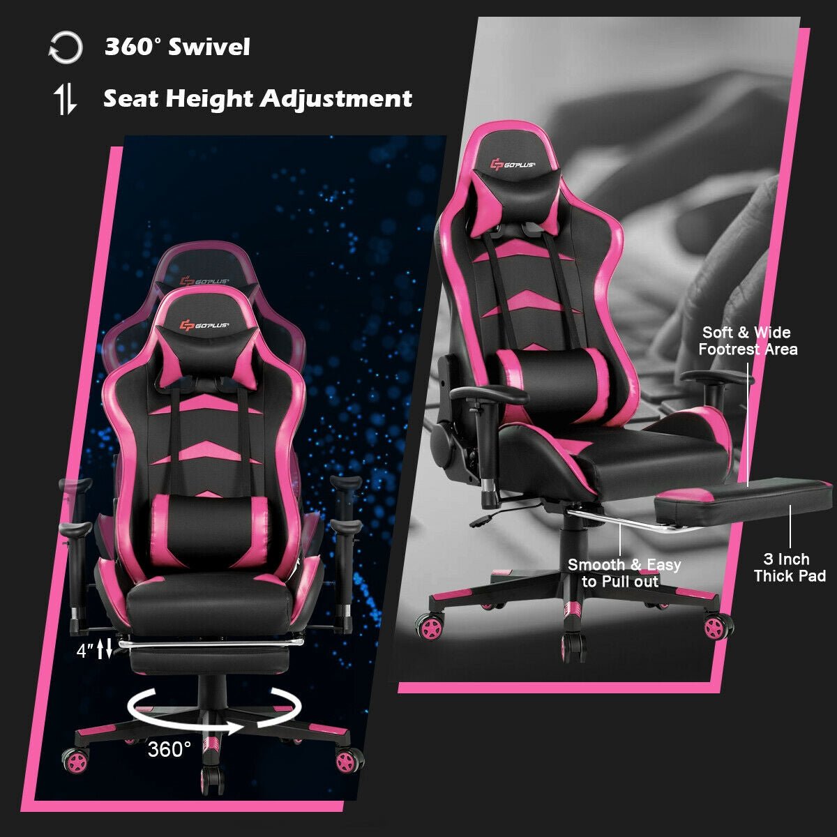 Massage Gaming Chair with Footrest - NEXVADO